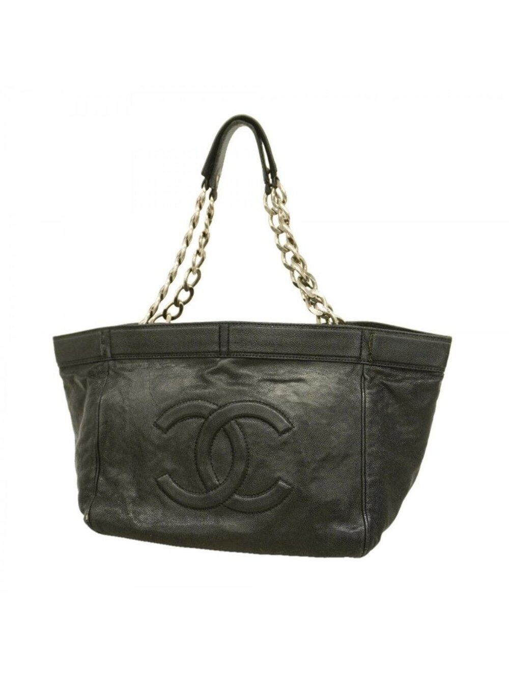 Chanel Chain Tote Caviar Leather Black Silver - Picture 1 of 10